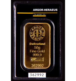 Zlatý slitek Argor Heraeus 50g